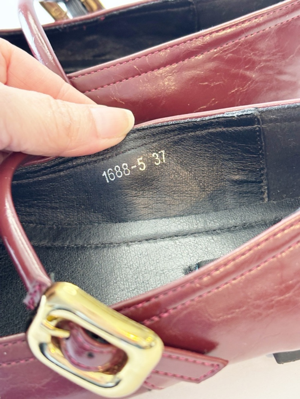 Chuhuan Mary Jane Flats Burgundy Square Toe Strap Buckle Size 37 - Picture 4 of 13